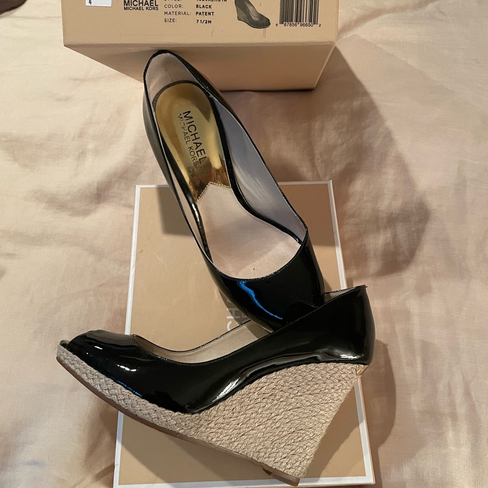 Michael Kors Black Patent Wedge Shoes